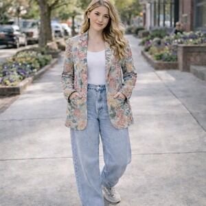 GILMOR Floral Brocade Blazer Jacket‎ Women's Size 6 Pink Blue Beige